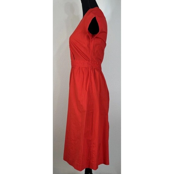 J. Crew Short Sleeve Cotton Poplin Red Orange Midi Dress Size 00 - Picture 9 of 14